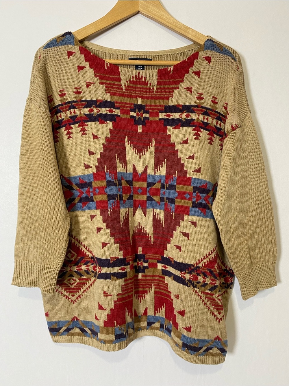 American Living Women's Knit Sweater Large Brown Boho Western Stretch
